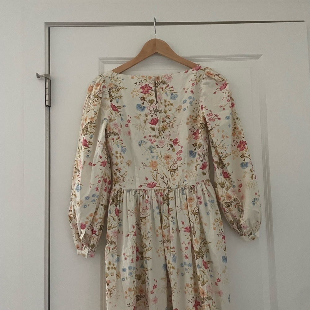 Meadows Marigold Maxi Dress Meadow Flowers Cream Cotton Poplin Cottagecore 2 - Picture 9 of 13